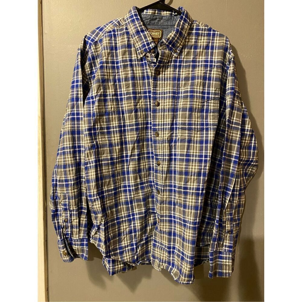 CE Schmidt Workwear Button Down Shirt Mens Long Sleeve Blue Plaid XL
